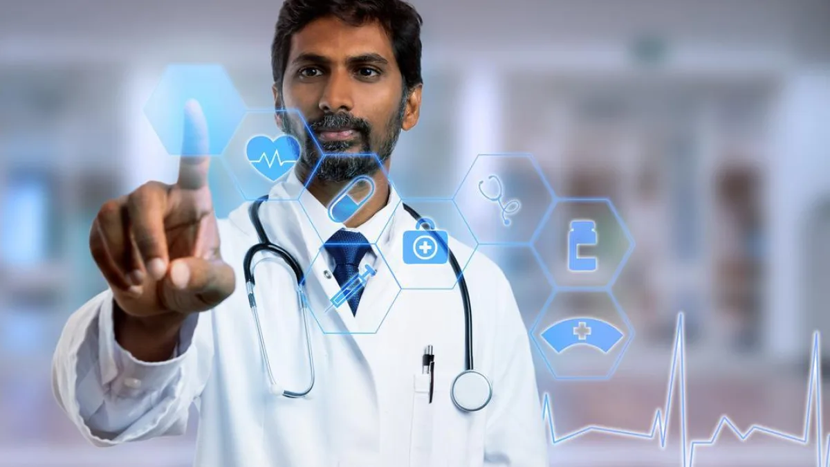 Healthcare professional working on a computer