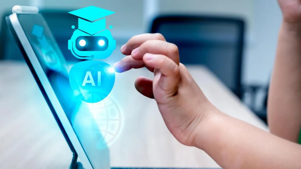 Child using AI-powered toy, with a concerned expression