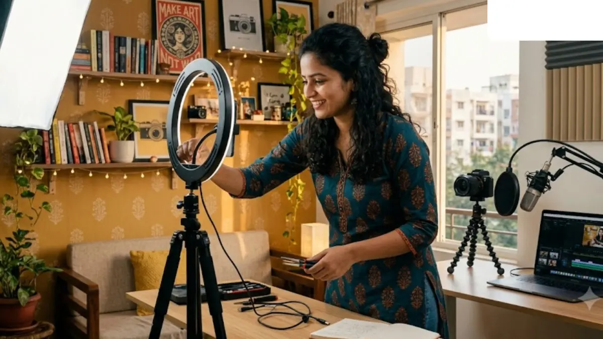 A person holding a smartphone with a social media app open