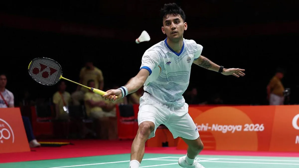 Badminton players in action during a match