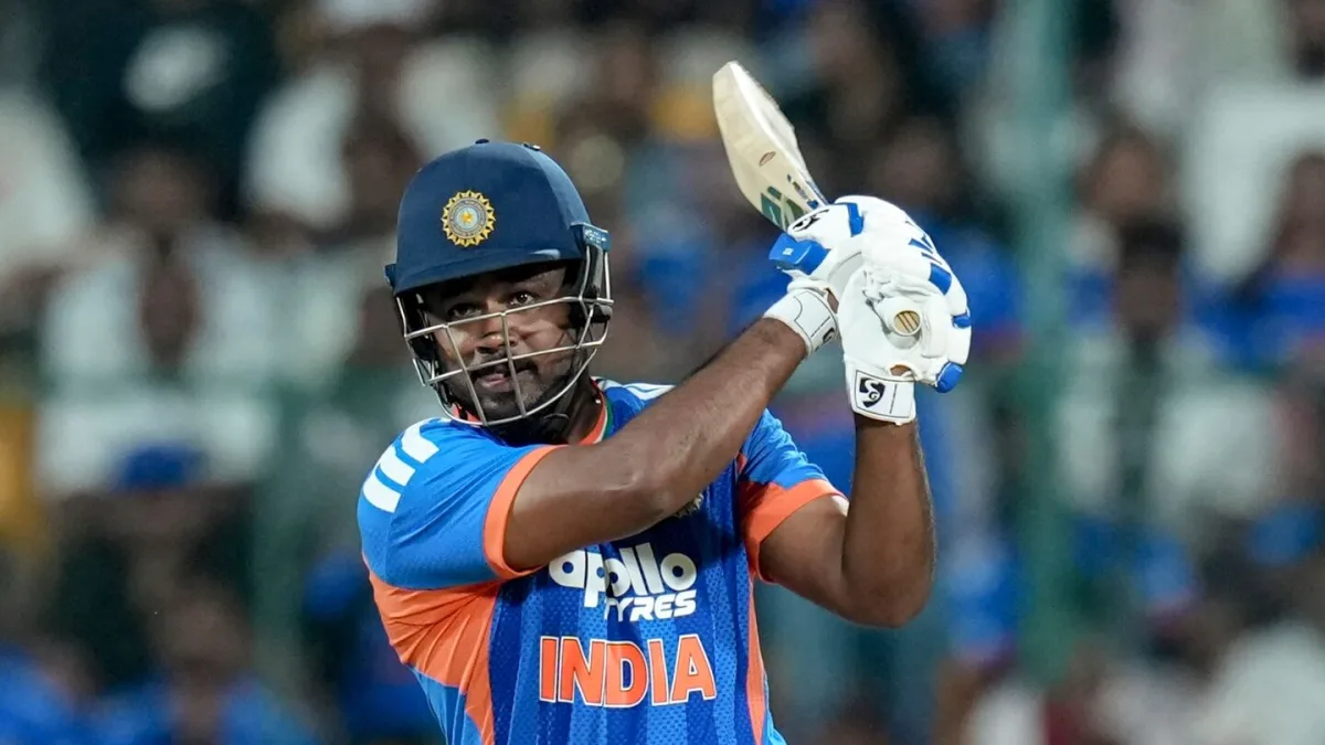Cricket players in action during a T20I match