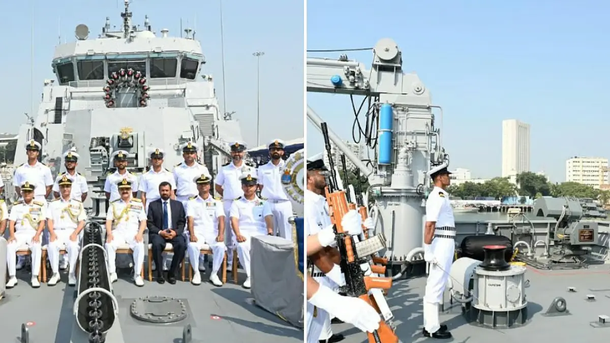 Indian Navy ship during a commissioning ceremony