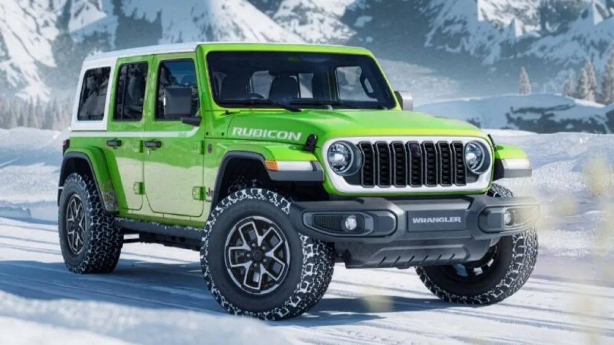 A Jeep Wrangler Whitecap Edition on a rugged terrain