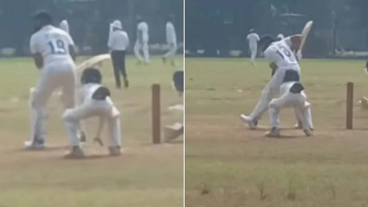 Cricket player batting on a field