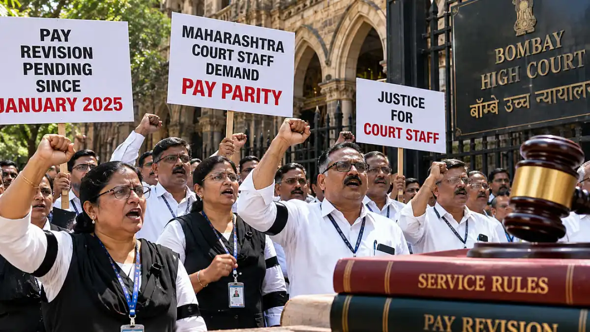 Judicial employees wearing black ribbons during a protest
