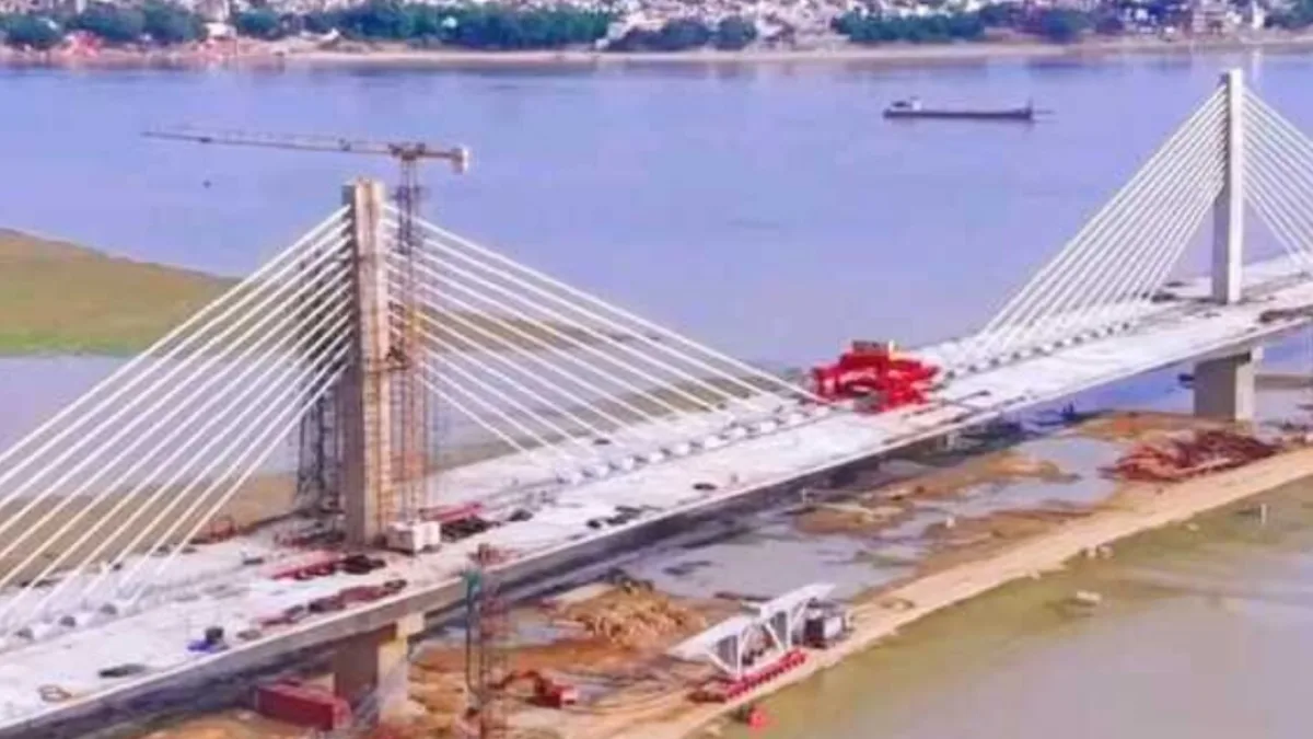 Aerial view of a bridge over a river