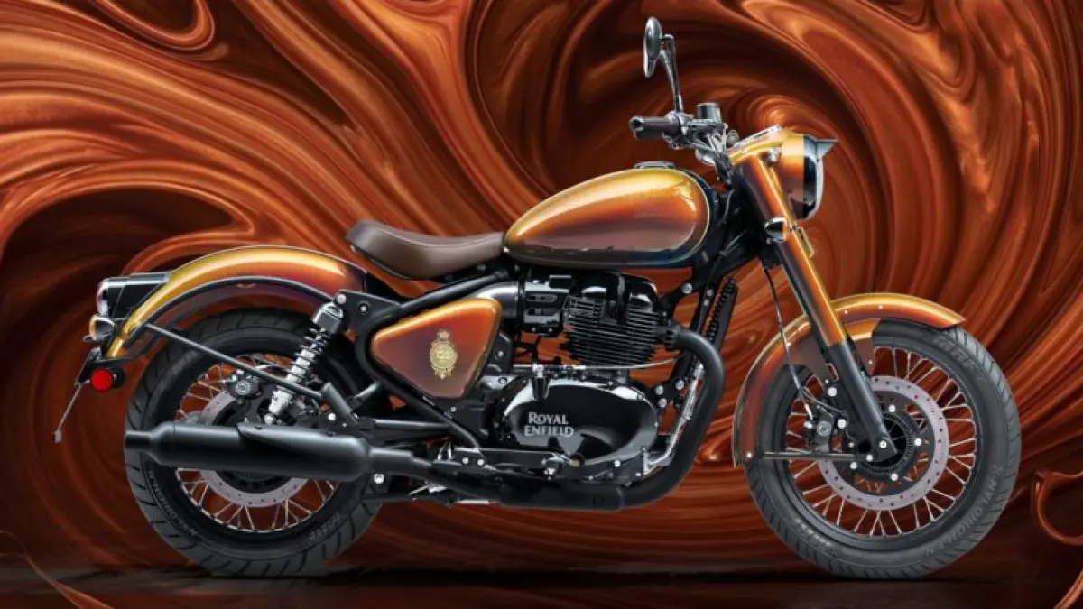 Motorcycle with unique paint job and gold accents