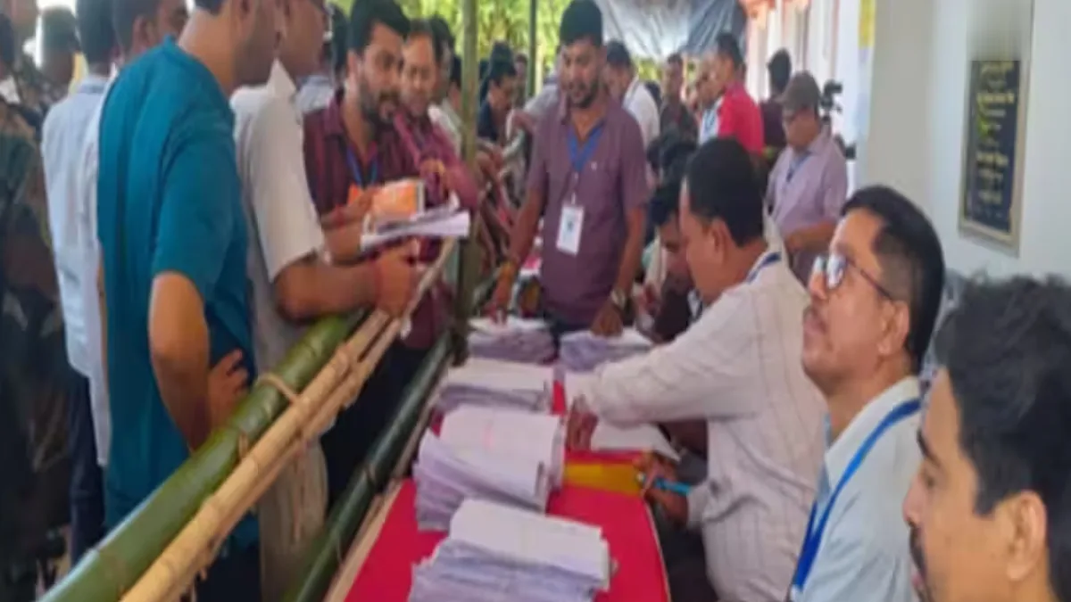 Polling officials counting votes in a secure room