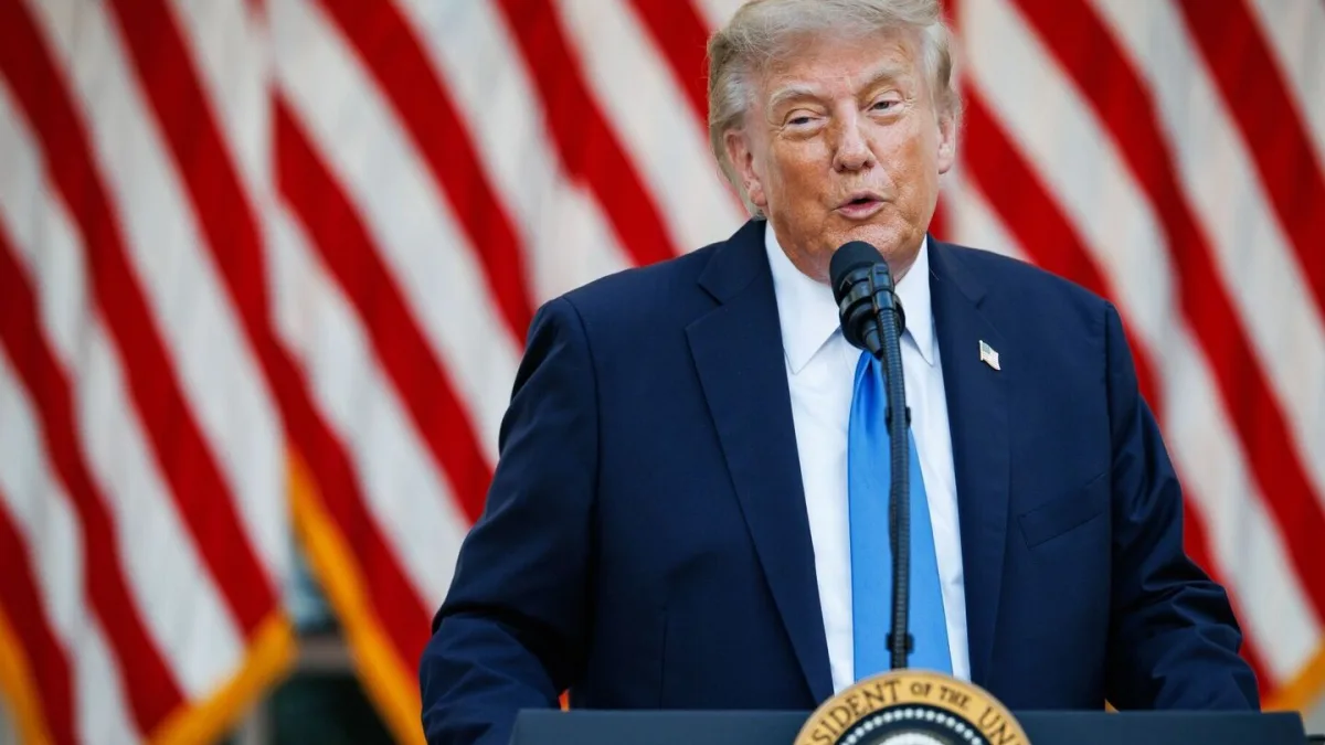 US President Donald Trump at a press conference