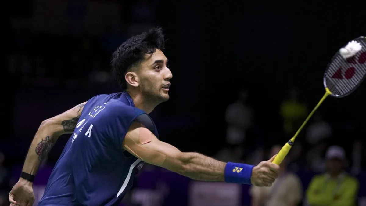 Badminton player in action during a match
