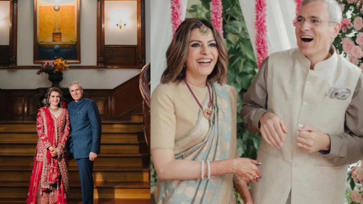 Couple standing on an ornate wooden staircase